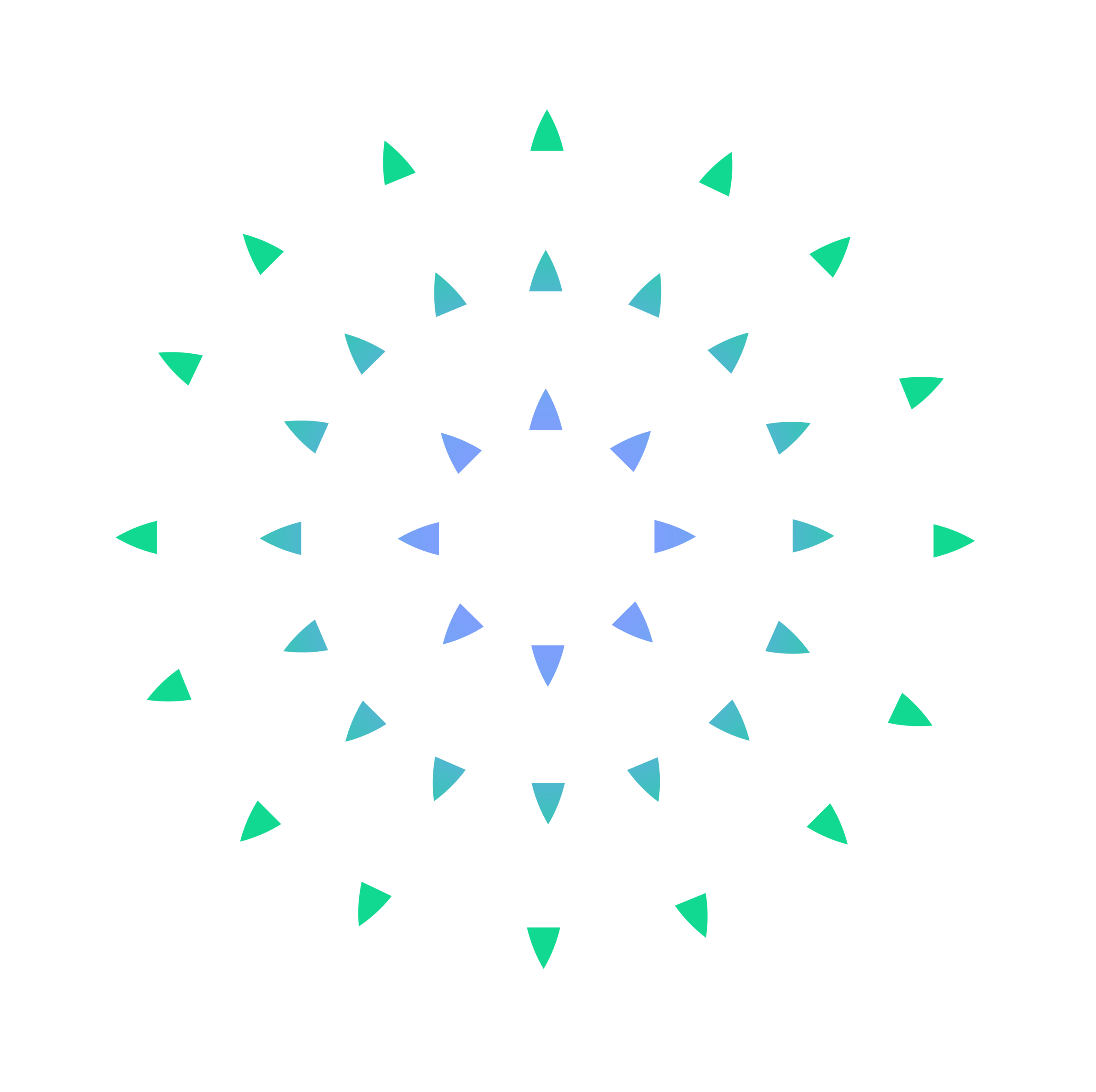 green and blue arrows pointing out in a circle